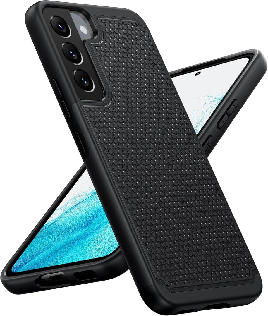 BNIUT for Samsung Galaxy S22 5G Case: Dual Layer Protective Heavy Duty Cell Phone Cover Shockproof Rugged with Non Slip Textured Back - Military Protection Bumper Tough - 6.1inch (Black Matte)