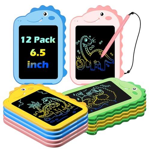 12 Pack LCD Writing Tablet for Kids, Colorful Doodle Board Drawing Tablet, Educational Kid Toys, Doodle Pad Dinosaur Toys for 3 4 5 6 7 8 Year Old Boys Girls PINK & YELLOW