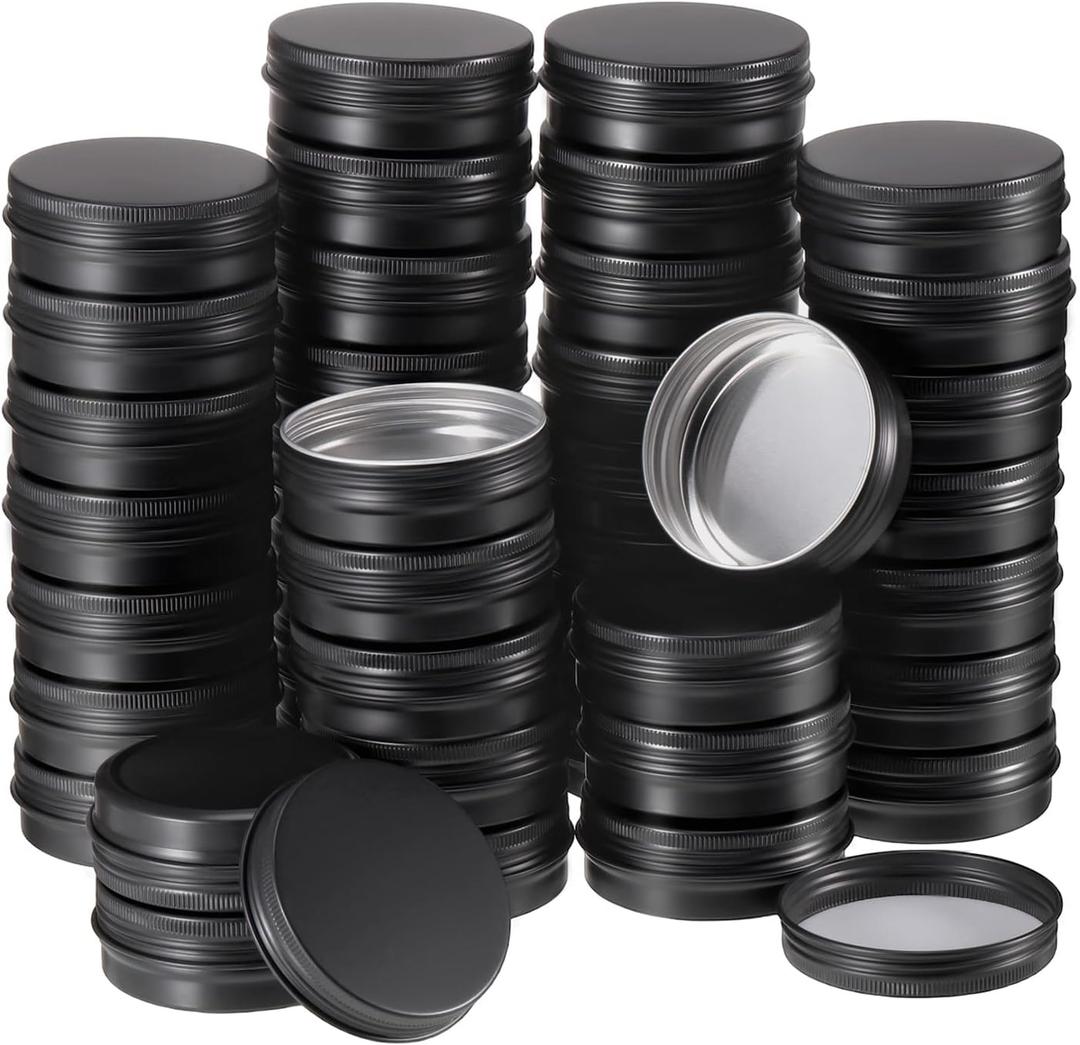 96 Pcs 2 oz Aluminum Tin Jars Containers Metal Leak Proof Cosmetic Tin Jars Containers Round Screw Lids Lip Balm Black Can Empty Refillable Cosmetic DIY Storage(Black)