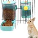 PODOO Rabbit Food Water Dispenser, 24oz No Drip Bunny Water Feeder, 34oz Large Hanging Automatic Pet Food Dispenser, Hanging Outside or Inside The Cage for Small Animals (Food+Water)