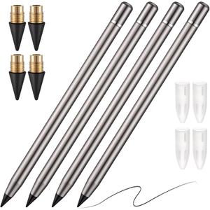 Outus Metal Inkless Pen Inkless Erasable Metallic Aluminum Pencil with Eraser for Writing Drafting Drawing Home Office School Supplies(Black)