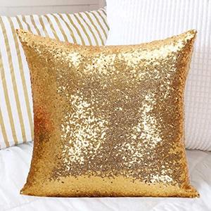 ShinyBeauty Glitter Sequin Pillow Covers 16x16Inch Set of 2- Gold Sparkling Throw Pillowcase for Home Decor, Christmas Wedding, Birthday Party Supplies (Luxury Bedroom Couch Decorations)​