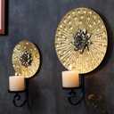 Wall Sconce Candle Holder Metal Hanging Wall Decorations for Home,Living Room, Bathroom, Dining Room, Set of 2 ，（1 Large and 1 Small Combination，Gold