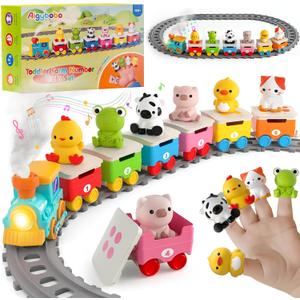 Toddler Toys for 1 2 3 Year Old, Electric Farm Animal Train Set with Music, Lights & Steam, Montessori Counting, Matching & Sorting Learning Toys, Christmas Birthday Gifts for Baby Boys Girls 12-18 M