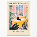 kilamino Wood Framed Funny Bathroom Wall Art, Henri Matisse Black Cat Wall Decor, Cute Black Cat Bathing Art Print, Colorful Animal Canvas Painting for Bathroom Toilet Bedroom Hallway Office 8"x10"Amazon's Choice