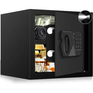 1.6 Cu ft Small Fireproof Safe Box, Digital Security Home Safes Water and Fireproof with Electronic Keypad Keys and Alarm System, Fire Safe for Home Money Medicine Valuables