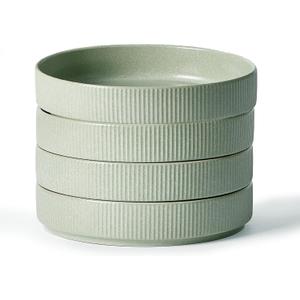 famiware Star 7.5" Pasta Bowls Set, Salad Bowl Set of 4, Double Reactive Glaze, Stackable, Ideal for Your Friend for Housewarming, Festivals, Light Green