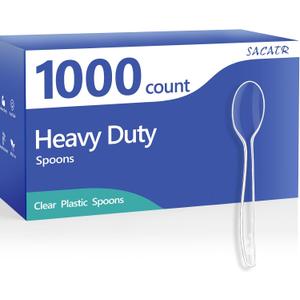 SACATR 1000 Count Clear Plastic Spoons Bulk - Plastic Silverware Spoons Heavy Duty, Premium Disposable Spoons, BPA-Free, Heat Resistant, Suitable for Parties, Events, and Everyday Use