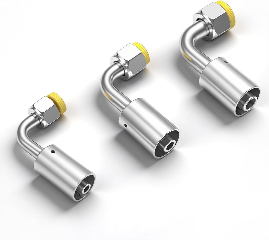 3PCS Air Conditioning #6#8#10 Sliver AC Fitting Set Female Oring Beadlock 90 Degree (90 degrees)