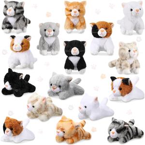 Leitee 16 Pcs Cat Stuffed Animals Bulk Party Favor 5 Inch Kitten Plush Toy Assorted Cute Cat Plush Stuffed Gift Small Fluffy Animal Toy for Birthday Adopt Pet Classroom Party Favor(Lovely Style)