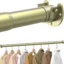 Closet Rods for Hanging Clothes, 17 to 99 Inches Stepless Adjustable Metal Closet Rod, 1.3 Inches Heavy Duty Clothes Hanging Rod for Closet Wardrobes Laundry RV, Verdant Gold