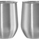 Oggi Cheers 'Celebrate Collection' Stainless Steel Insulated Wine Tumbler - Silver Sparkle, 12oz, with Clear Slider Lid (Pack of 2)