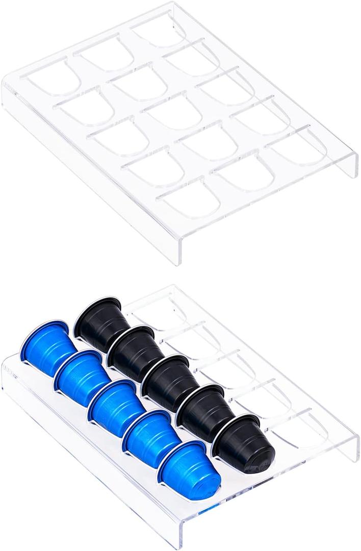SUMERFLOS 2 Pack Acrylic Clear Coffee Pod Holder Organizer Tray, Coffee Pod Organizer for 15 OriginalLine Pods, Countertop or In Drawer Storage for Office, Home or Kitchen - 30 Pods