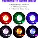 COB Stage Lights with Barn Doors, COB Par Light 200W LED RGBWAUV DMX512 Master-Slave Sound DJ Lighting Spotlight Fresnel for Church Concert Wedding (6-Colors Style, 2)
