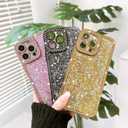 NITITOP Compatible with iPhone 12 Pro Max Case Glitter Sparkly Sequin Design for Girls Women Luxury Bling Crystal Diamond Frame Full Camera Protection Shockproof Protective Phone Cover - Pink