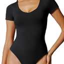 IUGA Bodysuits for Women Tummy Control Short Sleeve V Neck Body Suits for Womens Compression Slimming Thong Bodysuit, Size L