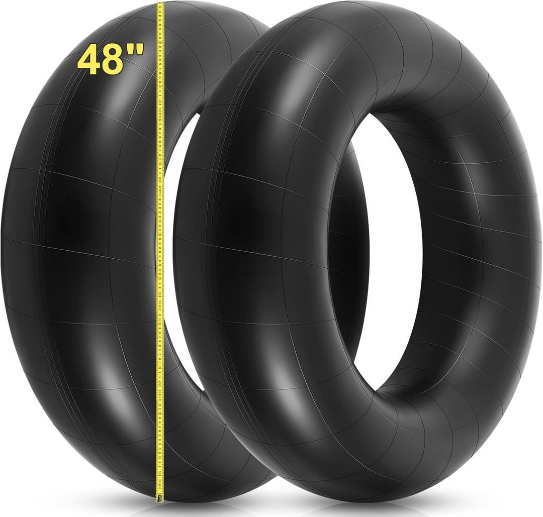 BBTO 2 Pcs Heavy Duty Snow Inner Tube for Sledding Recreational Rubber Inflatable Tire Tube Commercial Grade for Winter Ski Floating Pool Closing Water Rafting Adults, Black (48 Inch)