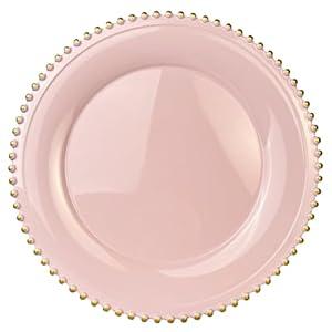 UOEKCS Pink Beaded Charger Plates, 13 Inch Plastic Round Chargers for Dinner Plates, Party, Wedding, Birthday.Set of 6