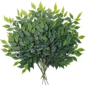 Mizii 12pcs Artificial Greenery Stems Silk Green Leaves Fake 23in Ficus Garland Spray Plants Faux Greenery Decoration for Centerpieces Wedding Arch Flower Bouquet Table Home Decor (12)