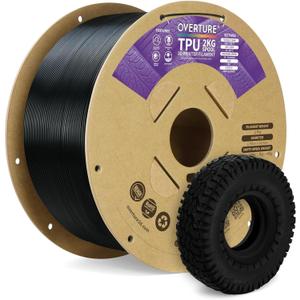 OVERTURE TPU Filament 1.75mm Flexible Roll, 95A Soft 3D Printer Filament, 2kg Spool (4.4 lbs), Fit Most FDM Printer (TPU 2kg Black 1-Pack)