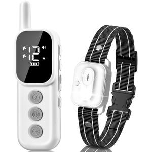 Dog Shock Training Collar with Remote - Rechargeable Waterproof 4 Training Modes Beep Vibration Safe Shock, 3300FT E-Collar Light for All Breeds - White