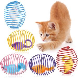 Jecery 5 Pcs Cat Spring Balls Toys Stretchable Rolling Balls Colorful Playful Coils Interactive Action Toy Caged Rats for Kitten Pet Supplies (Mouse,Multicolor)