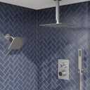 Shower Faucet Set with Handheld Spray, Brushed Nickel | 12" Ceiling Mount SUS304 Rainfall Shower Head System, 6" Side Head, 3-Function Thermostatic Valve Trim Kit, All Metal