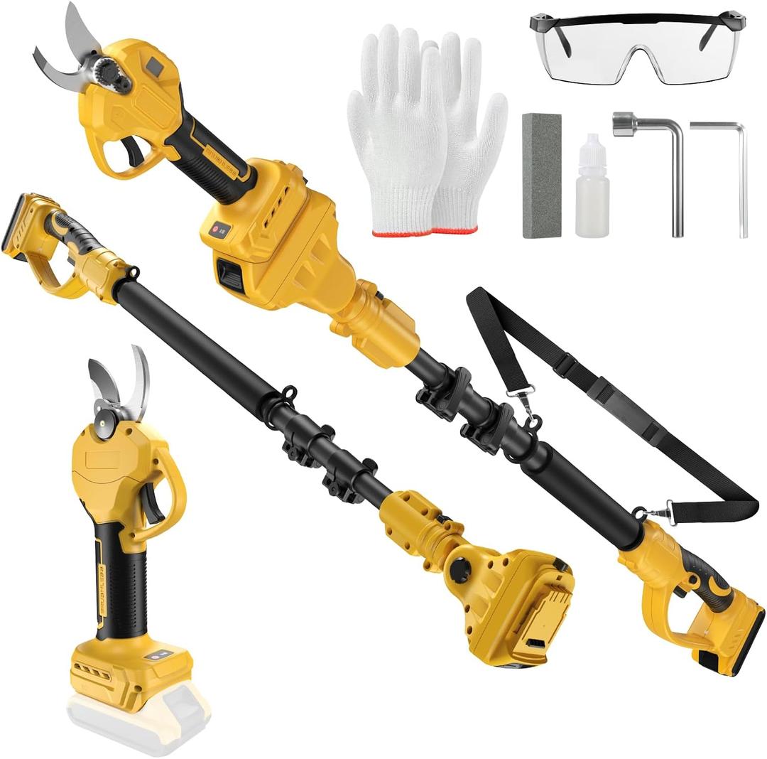 2 IN 1 Electric Pruning Shears Cordless with Pole for Dewalt 20V MAX Battery, 1.2" Cutting Diameter, 14Ft Reach, Brushless Motor Branch Cutter - for Gardening & Tree Trimming (No Battery)