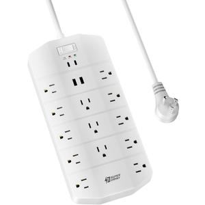 Power Strip,SUPERDANNY 5000 Joules Surge Protector with 13 AC Outlets 2 USB-A & 2 USB-C PD 20W Fast Charging Heavy Duty 14AWG/3C Industrial Grade 6ft Extension Cord for Workbench Home Office White