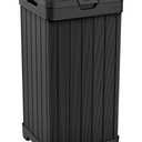 Keter Baltimore Resin 38 Gallon Outdoor Kitchen Trash Can with Lid and Drip Tray for Easy Cleaning-Perfect for Patio Dining, Black