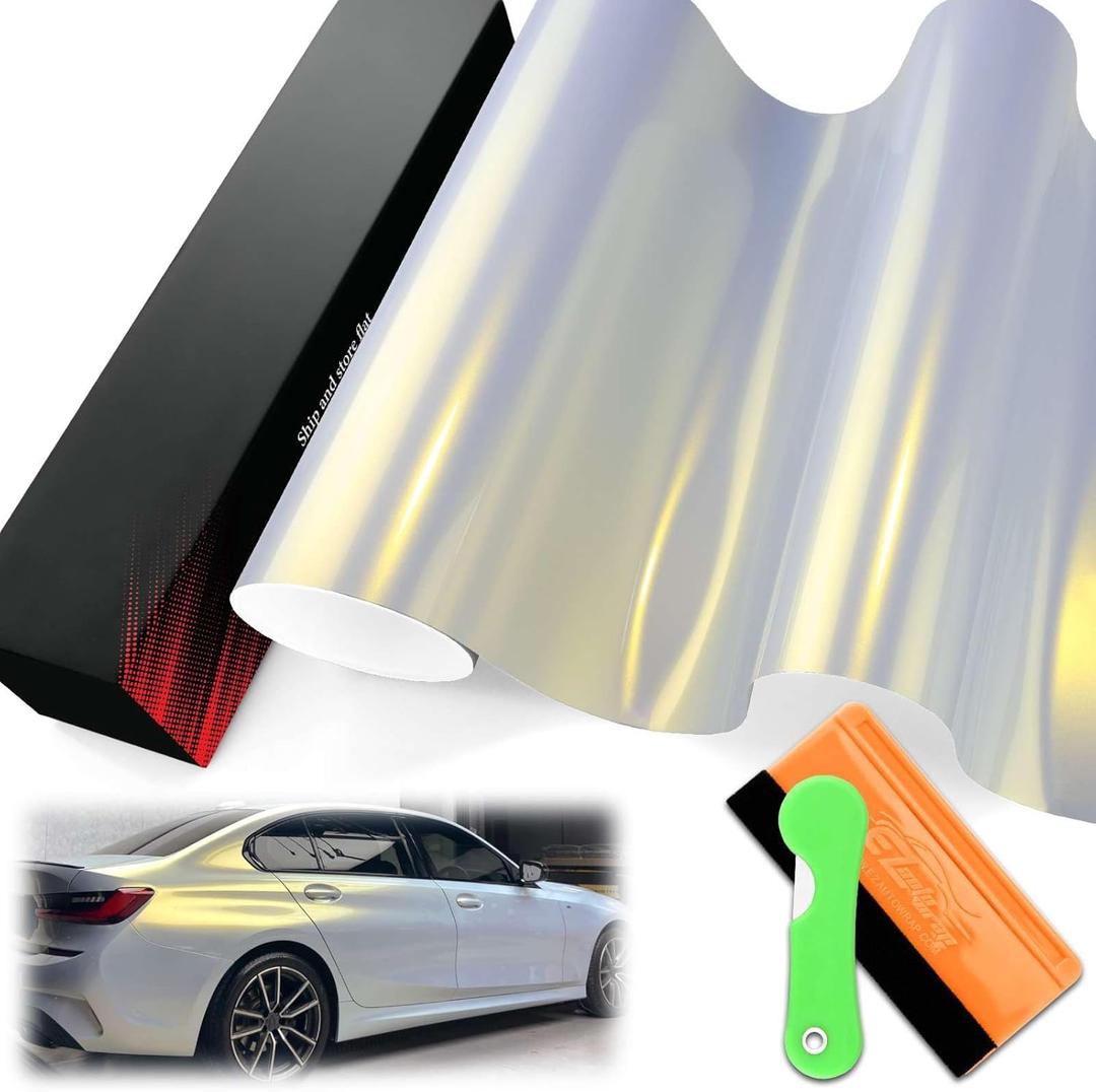 1FTx5FT PET Space Candy Gloss Platinum Gold Chameleon Metallic Color Shift Color Change Vinyl Wrap Auto Car Sticker Decal Film Sheet Bubble Free Air Release Technology with Tool Set