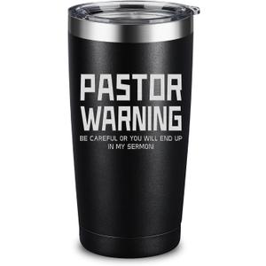ARIABLE Pastor Warning Be Careful Or You Will End Up In My Sermon 20 Ounce Black Vacuum Insulated Tumbler Funny Stainless Steel Drinkware Preacher Minister Appreciation Ordination Christmas Gifts