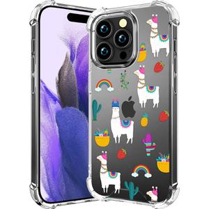 Compatible with iPhone 16 Pro Case Clear Cute for Women - Rugged Phone Cases Funda Protector Cover Skin (White Alpaca Llamas)