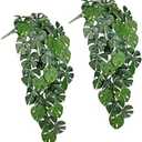 Artificial Hanging Plants Indoor Set of 2, 33" Fake Hanging Plants Realistic Monstera Leaf, Faux Hanging Plant Artificial Greenery Decor for Wall, Shelf, Living Room, Bathroom, Kitchen, Balcony