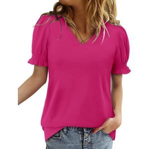 CRAZY GRID Women's Summer Tops Ruffle Short Sleeve 2025 Casual Knit Loose Fit T-Shirt (3X-Large) CRAZY GRID Women's Summer Tops Ruffle Short Sleeve 2025 Casual Knit Loose Fit T-Shirt (3X-Large)