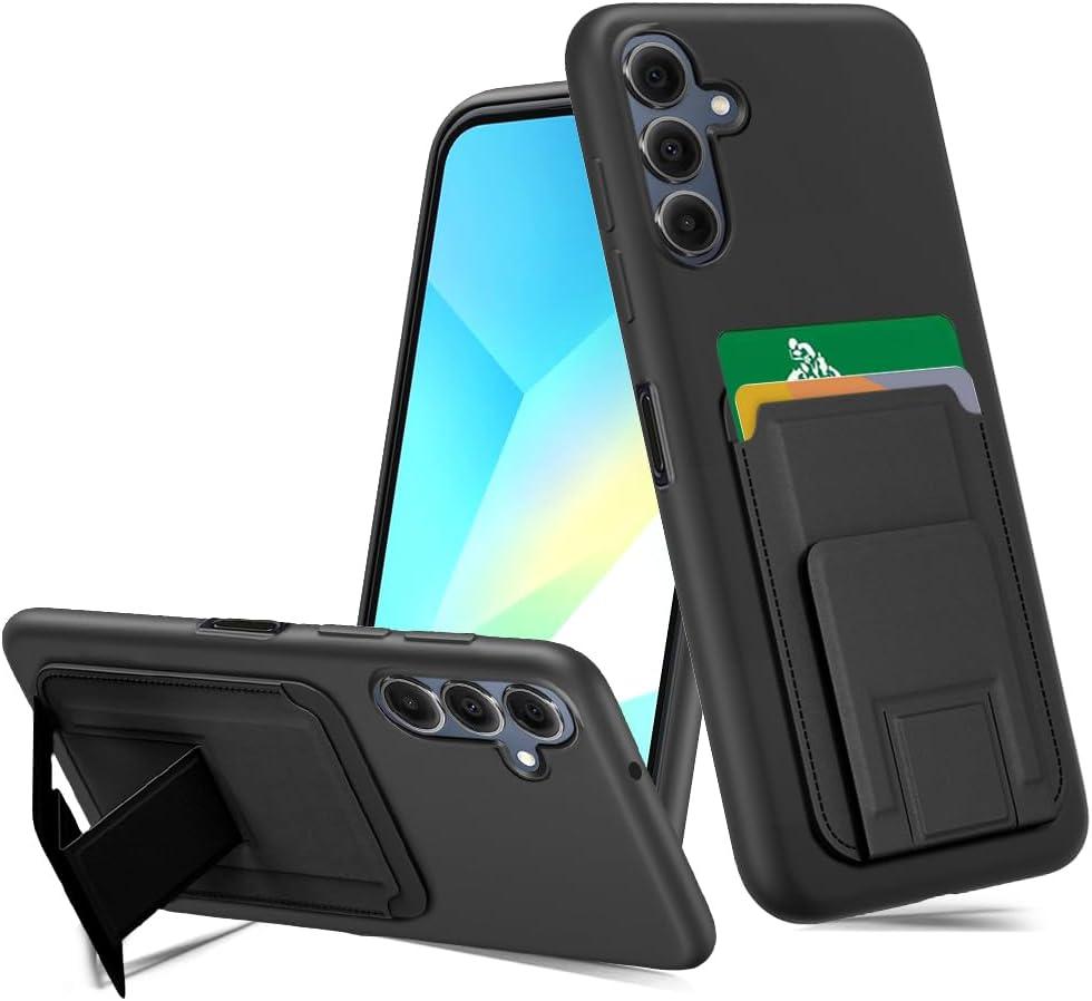 for Samsung Galaxy A17 Phone Case with Folding Kickstand Wallet Card Holder Shockproof Protective Cover Case for Samsung Galaxy A17 - Black