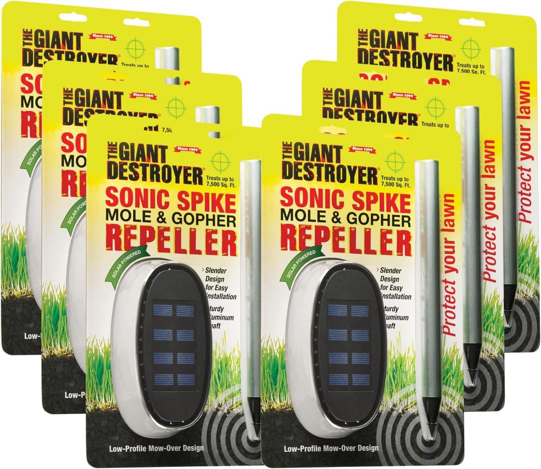 The Giant Destroyer Sonic Spike Mole & Gopher Repeller - Solar Powered Ultrasonic Animal Repellent Spikes - Repels Rodents from Lawn, Garden, & Home (1 Pack)