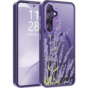 Goodon for Galaxy S24 Case, Wireless Charging Compatible, Shockproof Translucent Matte Cover - Cute Floral Design Phone Case for Women Girls - Elegant Lavender