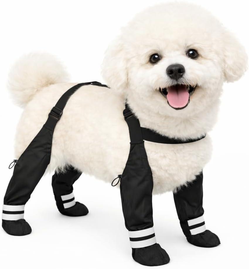 Suspender Boots for Small Dogs, Tiny Dog Boots Anti-Slip & Fall Waterproof Puppy Shoes Leggings, Adjustable Paws Protector for Small Breed Dogs Winter Snow Rain Hiking (XS)