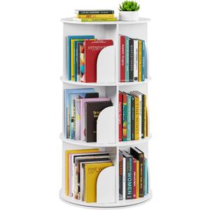 SpaceAid 3 Tier Rotating Bookshelf Tower, Spinning Bookcase Lazy Susan, Revolving 360 Book Shelf Storage Round Carousel, Vertical Rotate Turning Spiral Corner Organizer, White, 3 Tier, 37.8" H