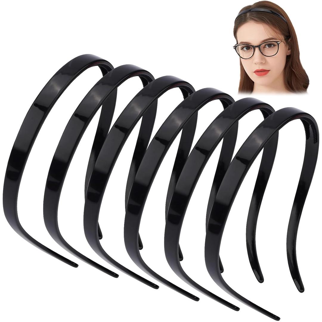 TOBATOBA Black Square Headbands for Glasses & Sunglasses - No Pressure, No Headache - Comfortable Non-Slip Headbands for Women & Girls, 6 Pcs