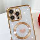Bonoma Magnetic Glitter for iPhone 12 Pro [ Compatible with MagSafe ], Luxury Love Heart Pattern Plating Bling Clear Case,Camera Protection Sparkly Slim Soft Back Cover for Women Girls,Gold