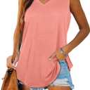 Womens Summer Tops V Neck Tank Tops Plain Casual Soft Sleeveless Tops Pink Large