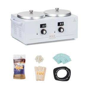 Double Wax Pot Warmer Professional - At Home Waxing Kit Digital For All Hair Types - Eyebrow, Facial, Bikini etc. (White Double Pot)