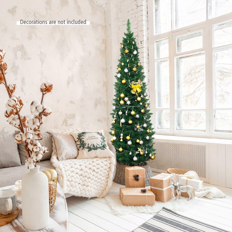 5/6/7/8/9 Feet PVC Artificial Slim Pencil National Christmas Tree with Metal Stand