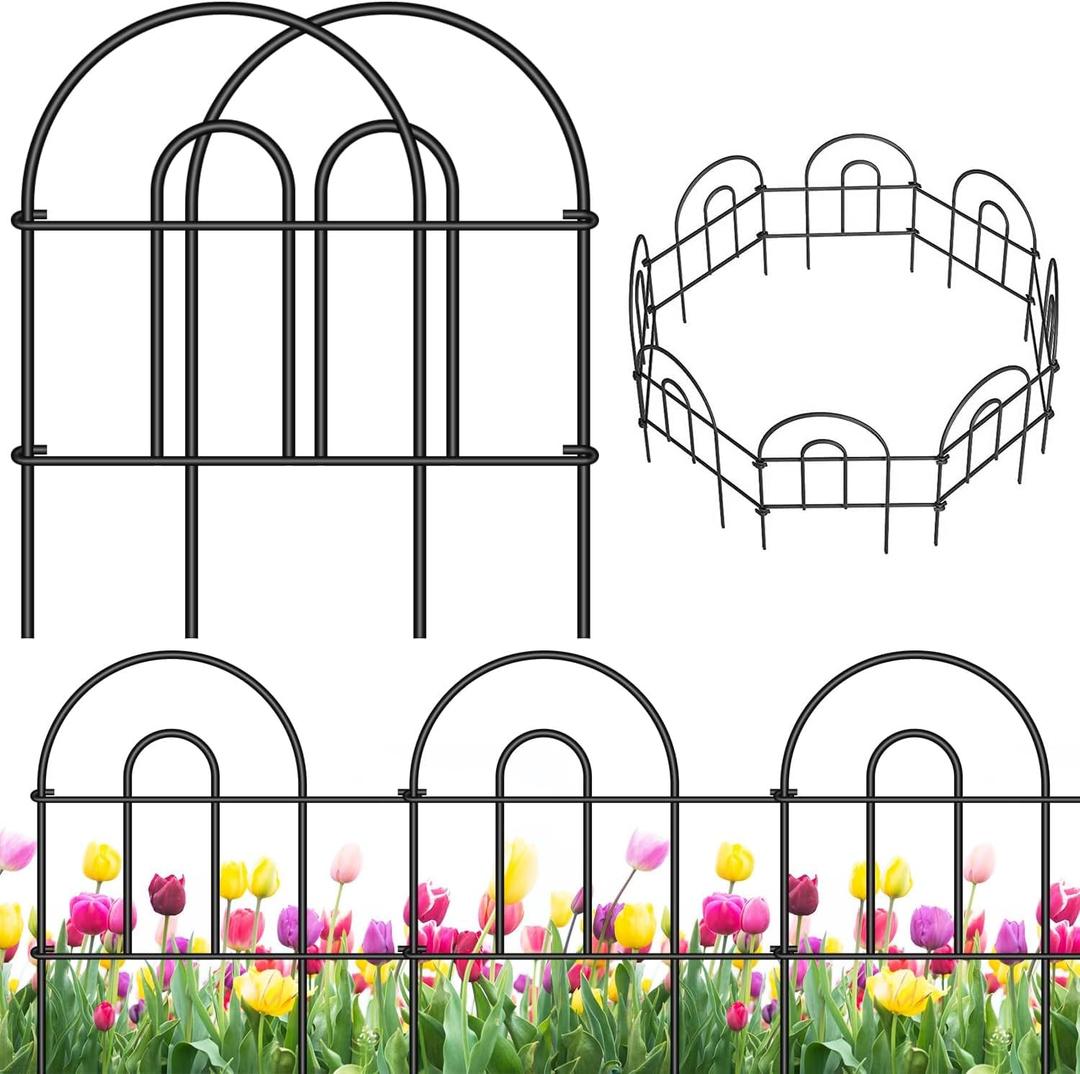 AMAGABELI GARDEN & HOME 35 Panels 18in(H)50ft(L) Decorative Garden Fences and Borders for Dogs Garden Fencing Animal Barrier No Dig Rustproof Metal Fence Panels for Flower Bed Fence Black