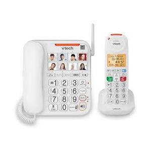 VTech SN5147 Amplified Corded/Cordless Senior Phone with Answering Machine, Big Buttons, 90dB ExtraLoud Visual Ringer, 50dB Audio Assist, Call Blocker, White