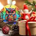 4 x Christmas Ornaments, 3.5 Inch Ceramic Owl Hanging Ornament, Christmas Tree Ornaments, Gifts for Family, Xmas Gifts, Unique Gift Idea, Perfect for Holiday Party, Tree, Window, Wall Decor