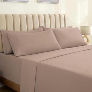 LuxClub 4 PC Sheet Set Bed Sheets Deep Pockets 18" Eco Friendly Wrinkle Free Cooling Machine Washable Hotel Bedding Silky Soft - Mocha Queen