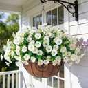 Ivydale Artificial Fake Hanging Flowers Plants Baskets for Outdoor Spring Summer Decoration, Faux Silk White Morning Glory Look Real UV Resistant for Outside Porch Patio Balcony Yard Front Door Garden